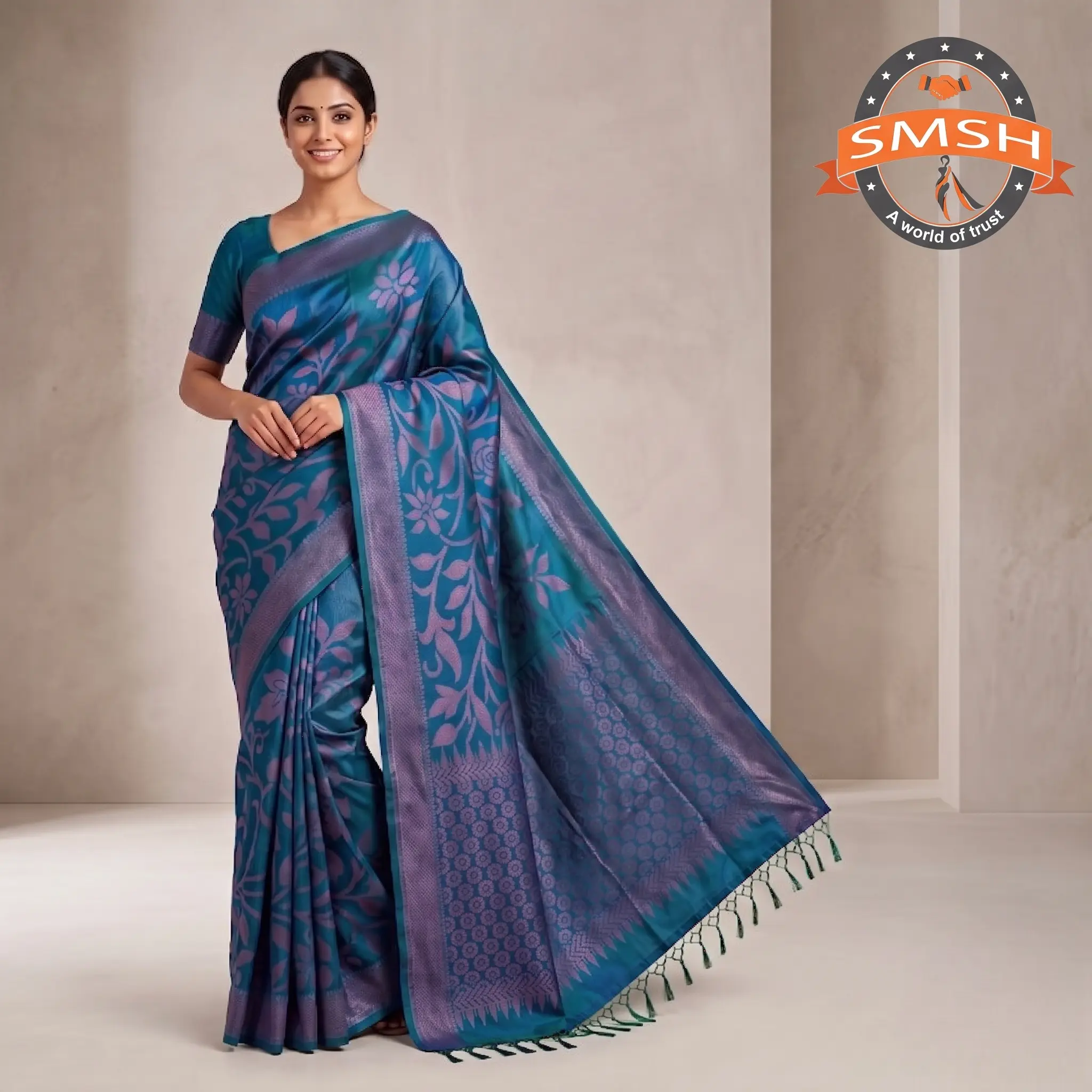 Blue Purple Fancy Brocade Silk Saree
